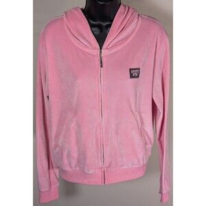County FB Pink Velour Zip-Up Hoodie Jacket Large